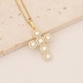 Close-up of a 18K gold plated cross pendant with cubic zirconia on a minimalist stone base - Micro Pave Zircon Sparkling Style (7#)