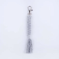 Handmade woven grey cotton rope keychain with silver lobster clasp and tassel detail - Grayish White