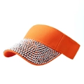 Orange sun visor hat with sparkling silver rhinestones and adjustable open top - Orange + Silver Rhinestones
