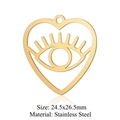 Golden stainless steel heart-shaped pendant with hollow eye motif, size 24.5x26.5mm - Heart Eye Style (LA007) / 5 Pieces / Gold