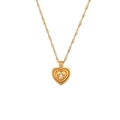 18K gold plated crescent moon necklace with heart pendant and sparkling zircon stone - Vintage Concentric Heart Pendant Necklace - Gold - White Zircon
