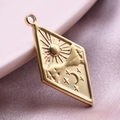 18k gold plated rhombus pendant with sun moon and star relief on 304 stainless steel - Gold Style (S1446-G)