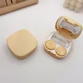 Yellow portable contact lens case set with mirror, tweezers, and applicator tool - White Inner / Yellow