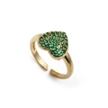Adjustable gold ring featuring a heart-shaped micro-pave green zircon stone - Pave Heart Green