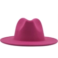 Fuchsia fedora hat with wide flat brim made of elegant wool felt for men and women - Rose Red