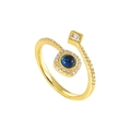 Bague croisée en argent S925 doré avec zircon bleu et cristaux étincelants de luxe - Ouvert Réglable / Or 18K