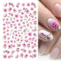 Pink tulip and green leaf nail sticker model F670 with floral manicure application - F670 (Pink Floral)