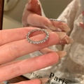 Vintage silver finish eternity ring with delicate pearls and zircon stones for women - Silver