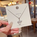 Fashion 18K titanium steel choker with silver butterfly pendant and white enamel inlay - X580 Silver Double Butterfly Shell