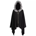 Women Halloween hooded cape with batwing sleeves, faux fur collar, and chain detail - One Size / Black
