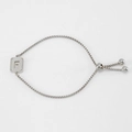 Silver stainless steel box chain bracelet featuring a frosted letter F rectangle pendant - Letter F / Steel
