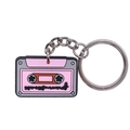 Pink retro cassette tape keychain made of soft PVC rubber with silver metal ring - Pink Retro Cassette