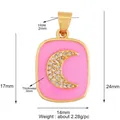 Pink enamel square pendant with gold moon inlay and precise dimension markings - L617075-Pink