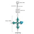 Piercing ombelico a croce con smalto verde, zircone a cuore blu e barra da 1,6 mm - Croce Cuore Blu (BR24091201-1)