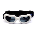 Gafas de sol UV para mascotas con montura blanca, lentes negras y correa ajustable - Blanco