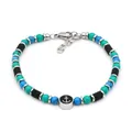 Pulsera náutica para hombre con cuentas turquesas y dije de ancla en acero inoxidable - Estilo Turquesa (B082)