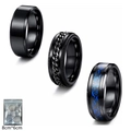 Three-piece black stainless steel men's ring set featuring chain and dragon patterns - US 6 / Black 3-Piece Set
