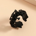 Gothic Punk Totenkopf Ring in glänzendem Schwarz mit verstellbarem offenem Band für Unisex - Einstellbar Offen / Schwarzer Totenkopfstapel