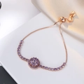 Detail of rotating purple zircon flower bracelet with rose gold adjustable slider clasp - Rotating Purple Sunflower Bracelet