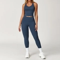 Set da yoga blu navy in due pezzi con top a vogatore e leggings elasticizzati a vita alta - Taglia S / Top E Pantaloni / Canotta + Pantaloni Lunghi / Blu Navy
