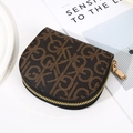 Brown semi-circular coin purse with vintage GK monogram and golden metal zipper - Coffee (GK Print)