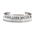 Silver stainless steel bracelet set with Black Lives Matter slogan and Roman numerals - Silver Bangle Set