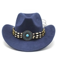 Détail d'un chapeau de cowboy bleu marine avec bande perlée et médaillon argenté - M (56-59cm) / Bleu Marine (Suède)