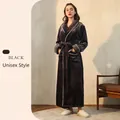 Unisex long thick flannel robe in Hurricane Black with white contrast trim detailing - M / Black (Women)