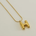 Golden puffy letter H pendant necklace with sleek snake chain for women - Letter H / Gold