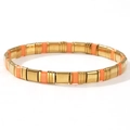 Elastic Tila bead bracelet in gold metal and orange enamel stripes - Orange
