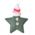 Stella di feltro verde con cappello rosso e bottoni in legno per decoro natalizio - Stella Verde