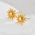 Elegant gold sunburst stud earrings with beaded texture on a white textured background - Sun (E887-ty)