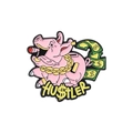 Pink cartoon pig enamel pin with cigar and gold chain over Hustler text slogan - Gold Chain Cigar Pink Pig (QHXZ2869)