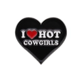 Pin's en émail noir en forme de cœur avec texte I Heart Hot Cowgirls et bord argenté - Style Love Hot Cowgirls (xz9718)