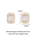 Elegant 8.2x6.1mm rectangular pink zircon stud earrings with premium gold copper frames - 8.2x6.1mm / Light Purple