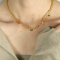 Elegant gold wave chain necklace with five colorful square-cut zircon gemstones - Gold Square