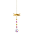 Golden dragonfly crystal suncatcher with colorful beads and prism ball for garden decor - Dragonfly