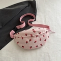 Sac banane en velours côtelé rose à motif fraises et bandoulière réglable - Rose