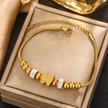 Gold plated stainless steel bracelet with matte butterfly charm and crystal beads - Gold B-40 (Frosted Butterfly)