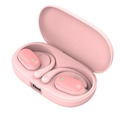 Pink OWS wireless ear-hook headphones with digital LED power display charging case - Pink