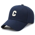Classic navy blue cotton baseball cap with ivory embroidered letter C on the front - Navy Blue