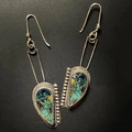 Vintage geometric resin earrings with blue oil painting style and metal drop hooks - Antique Silver Teardrop Stone