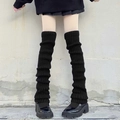 70cm black knitted leg warmers for Lolita JK style with slouchy ribbed texture - Black (70cm)