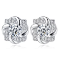 Square floral S925 silver stud earrings with sparkling white cubic zirconia gems - Lucky Four-leaf Clover Earrings Led-42