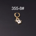 Golden huggie hoop earring with zircon inlay and white astronaut enamel charm - White Enamel Astronaut Style (355-8#)