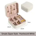 Mini pearl white travel jewelry box 10x10x5cm with zipper and ring organizer - Pearl White