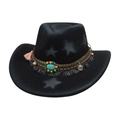 Schwarzer Cowboyhut aus Filz mit Sternenmuster und民族ischem Perlenband mit Türkis - Einheitsgröße(56-58cm) / Schwarz