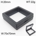 Detail view of black 70x70mm PE film floating jewelry box with push button and slim frame - Black Square Suspension Box (KQP352)