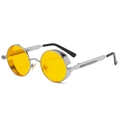 Retro steampunk sunglasses with yellow round lenses and silver metal spring frame - Silver Frame Ocean Yellow C26