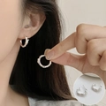 Minimalist S925 silver double hoop earrings with bamboo texture for women - Silver Bamboo Hoop (ED2503)